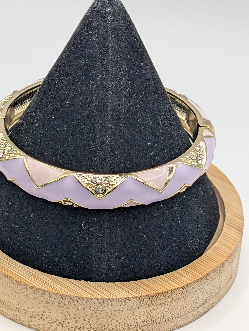 Lavender Enamel Hinged Bangle Bracelet with Gold Accents